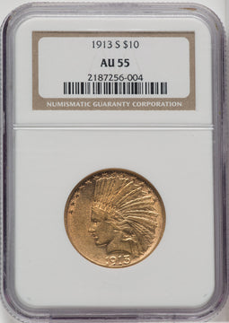 1913-S $10 Indian Eagle NGC AU55