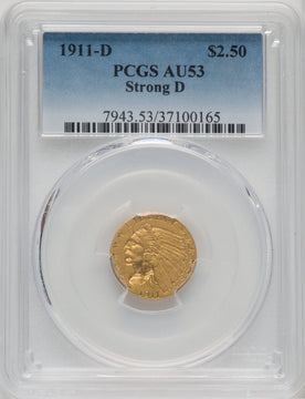 1911-D $2.50 Indian Quarter Eagle PCGS AU53