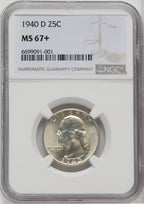 1940-D 25C Washington Quarter NGC MS67+