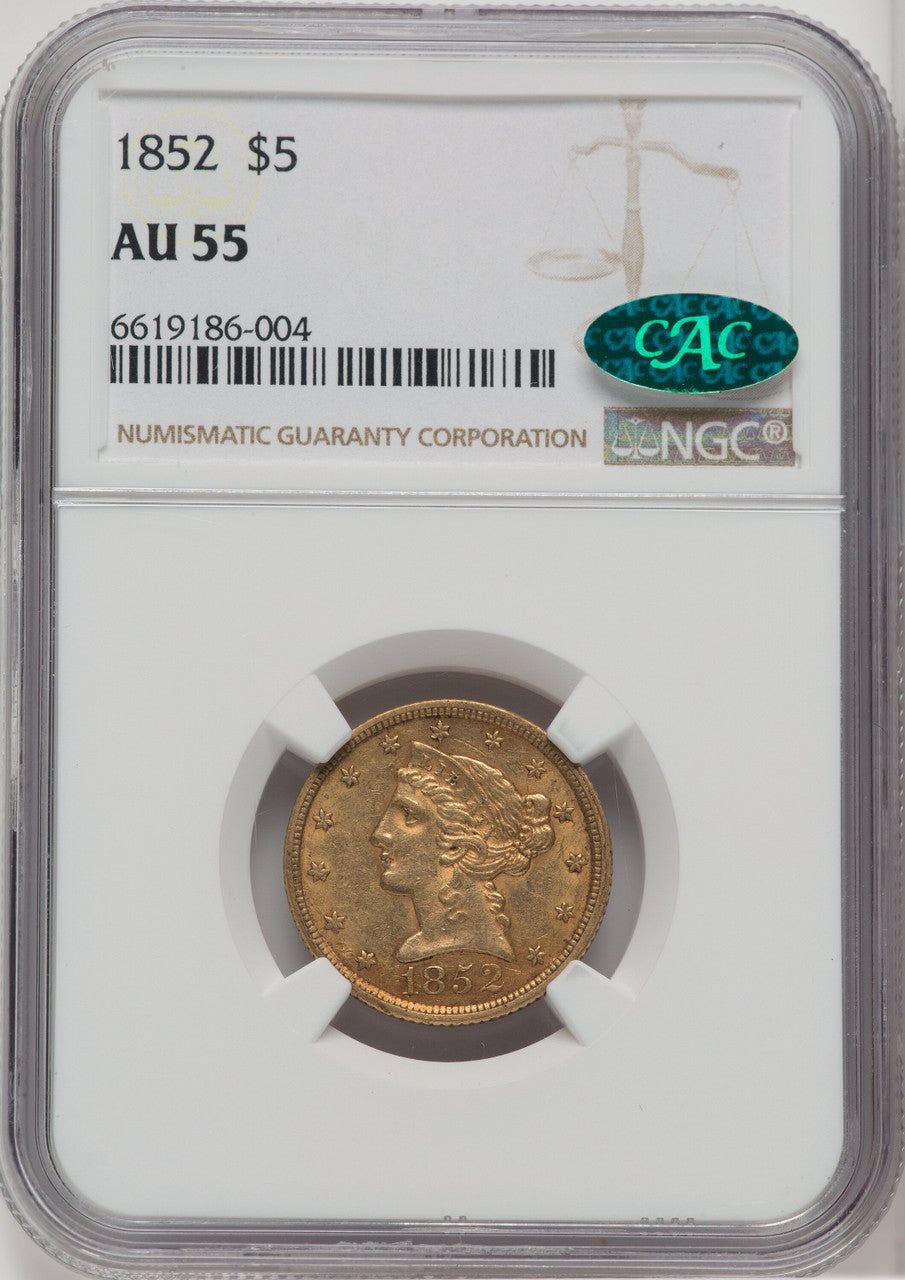 1852 $5 CAC Liberty Half Eagle NGC AU55