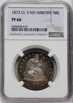 1873 50C NO ARROWS Proof Seated Half Dollar NGC PR66