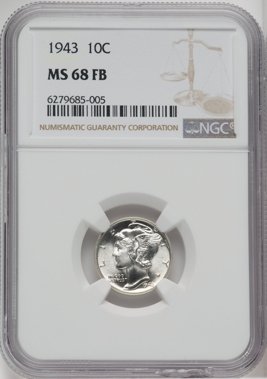 1943 10C FB Mercury Dime NGC MS68