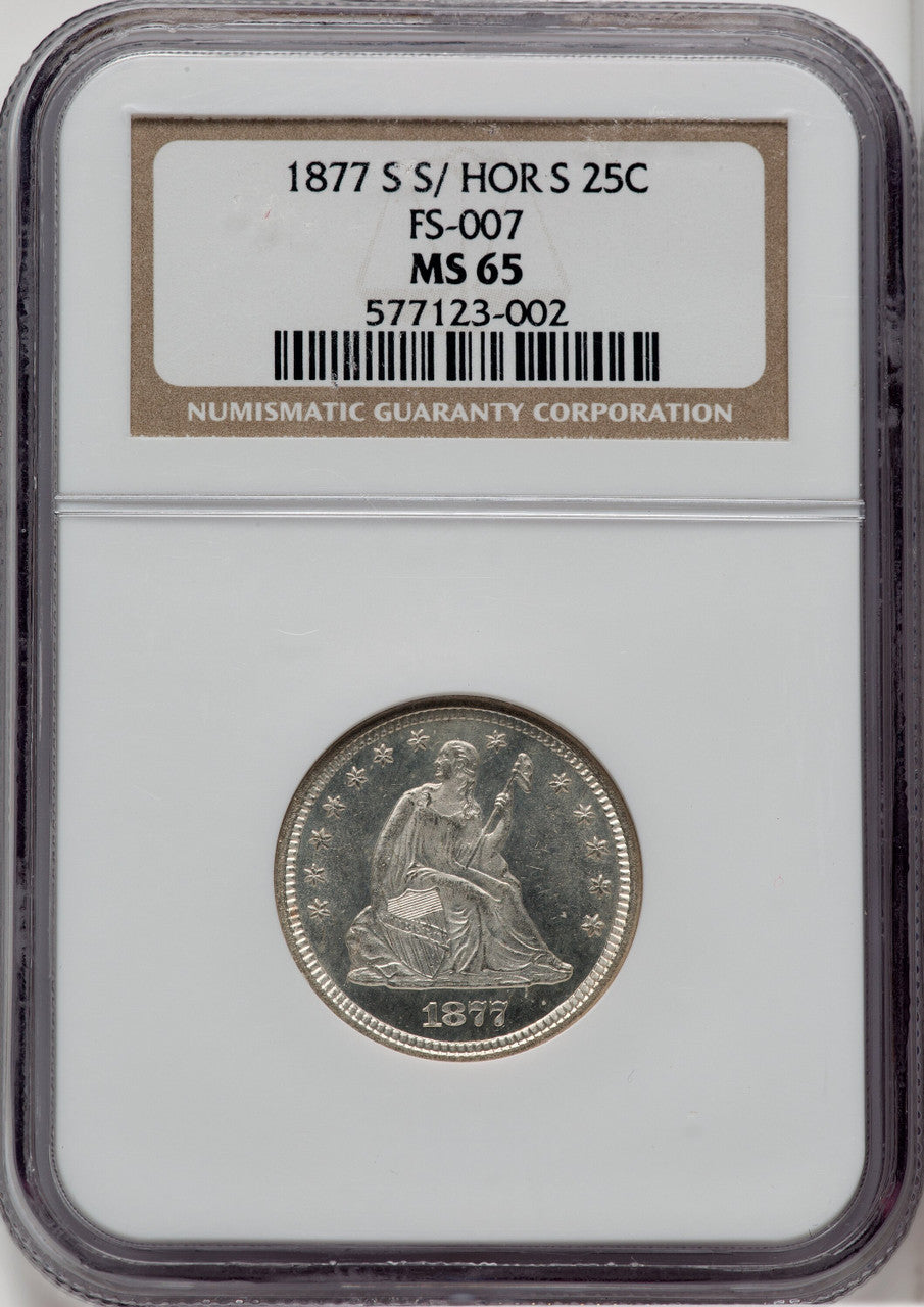 1877-S 25C S Over Horizontal S FS-501 Seated Quarter NGC MS65