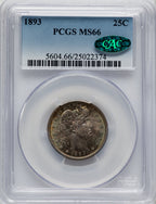 1893 25C CAC Barber Quarter PCGS MS66