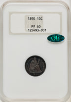 1890 10C CAC Proof Seated Dime NGC PR65