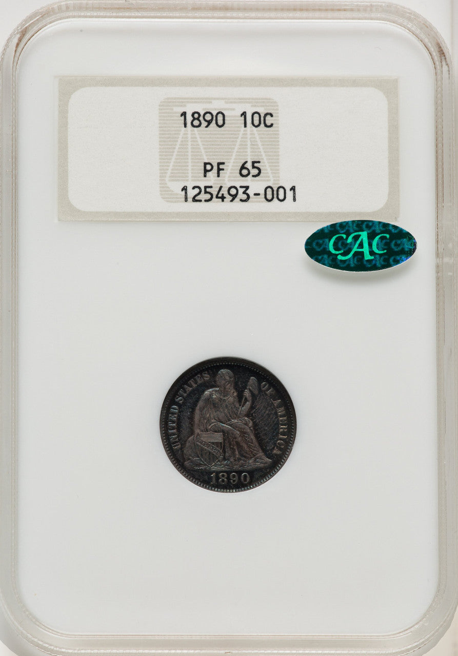 1890 10C CAC Proof Seated Dime NGC PR65