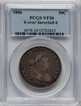 1806 50C 6/INVERT 6 Early Half Dollar PCGS VF30