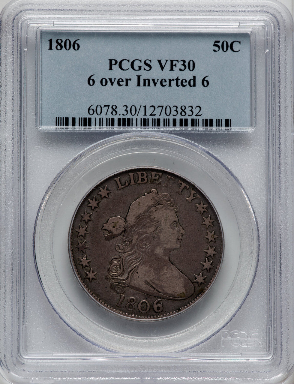 1806 50C 6/INVERT 6 Early Half Dollar PCGS VF30