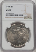 1928 $1 Peace Dollar NGC MS62