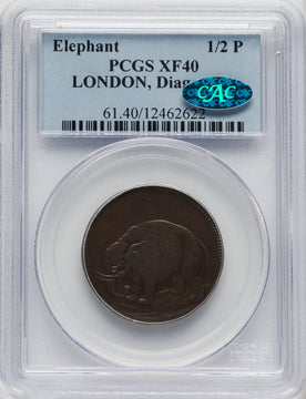 London Elephant Token Diagonals BN CAC Colonials PCGS XF40