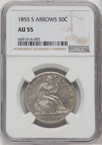 1855-S 50C Arrows Seated Half Dollar NGC AU55