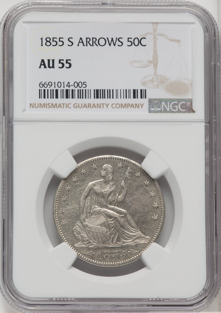 1855-S 50C Arrows Seated Half Dollar NGC AU55