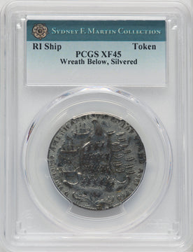 1779 Rhode Island Ship Token Wreath Below Silvered Colonials PCGS XF45