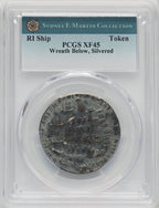 1779 Rhode Island Ship Token Wreath Below Silvered Colonials PCGS XF45