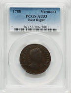 1788 Vermont Copper Bust Right BN Colonials PCGS AU53