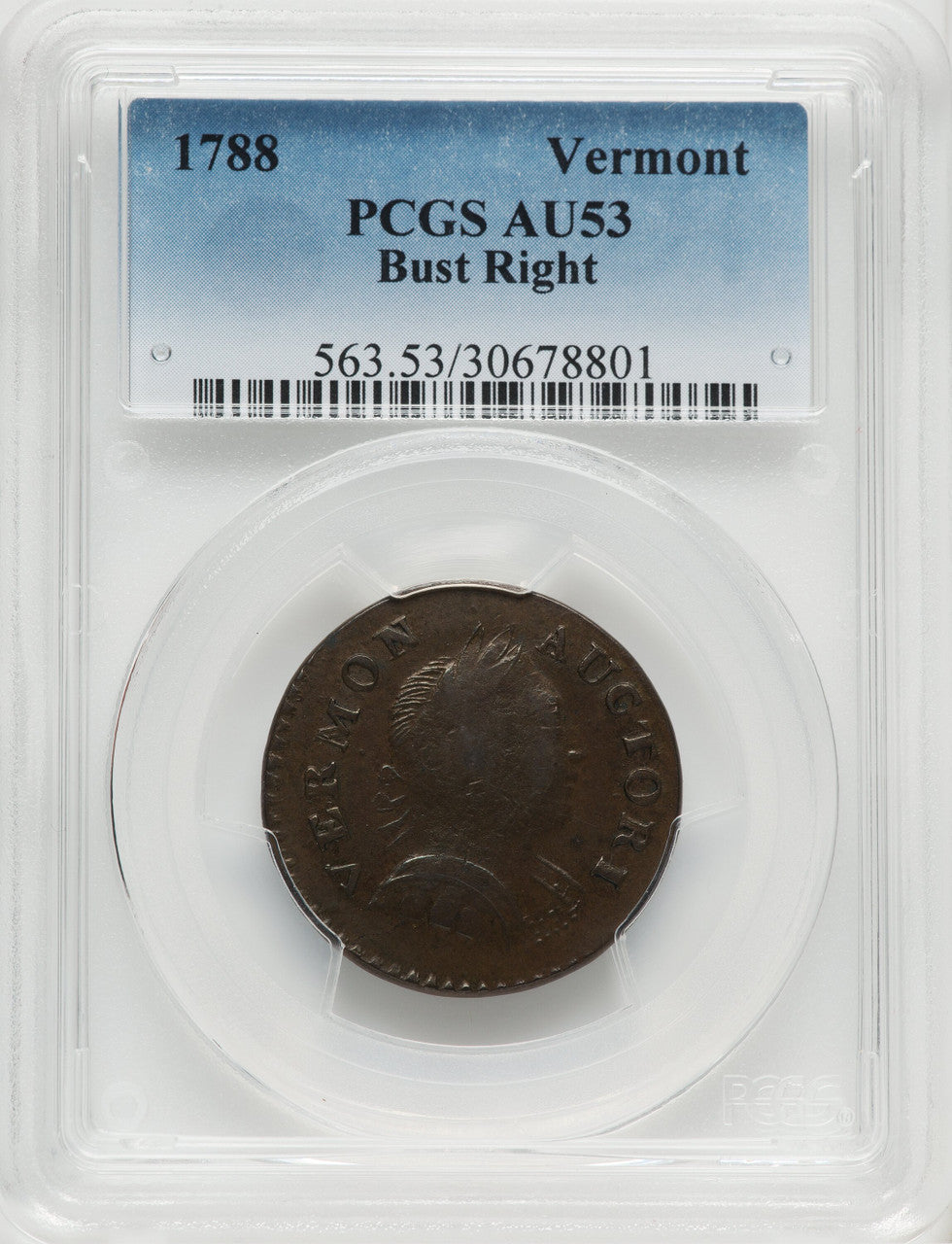 1788 Vermont Copper Bust Right BN Colonials PCGS AU53