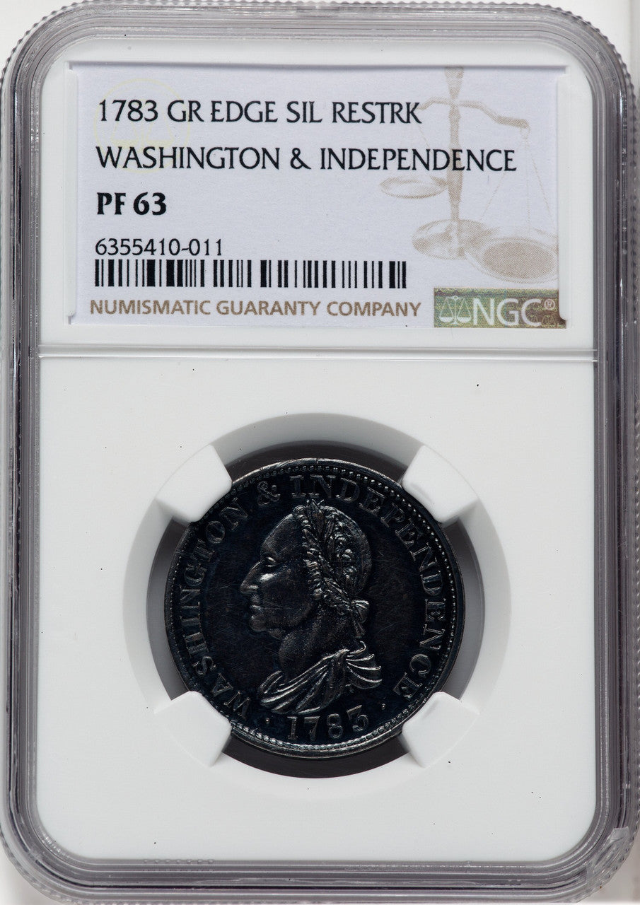 1783 Washington & Independence Cent Draped Bust No Button Silver Restrike Colonials NGC MS63