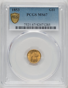 1853 G$1 Gold Dollar PCGS MS67