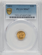 1853 G$1 Gold Dollar PCGS MS67