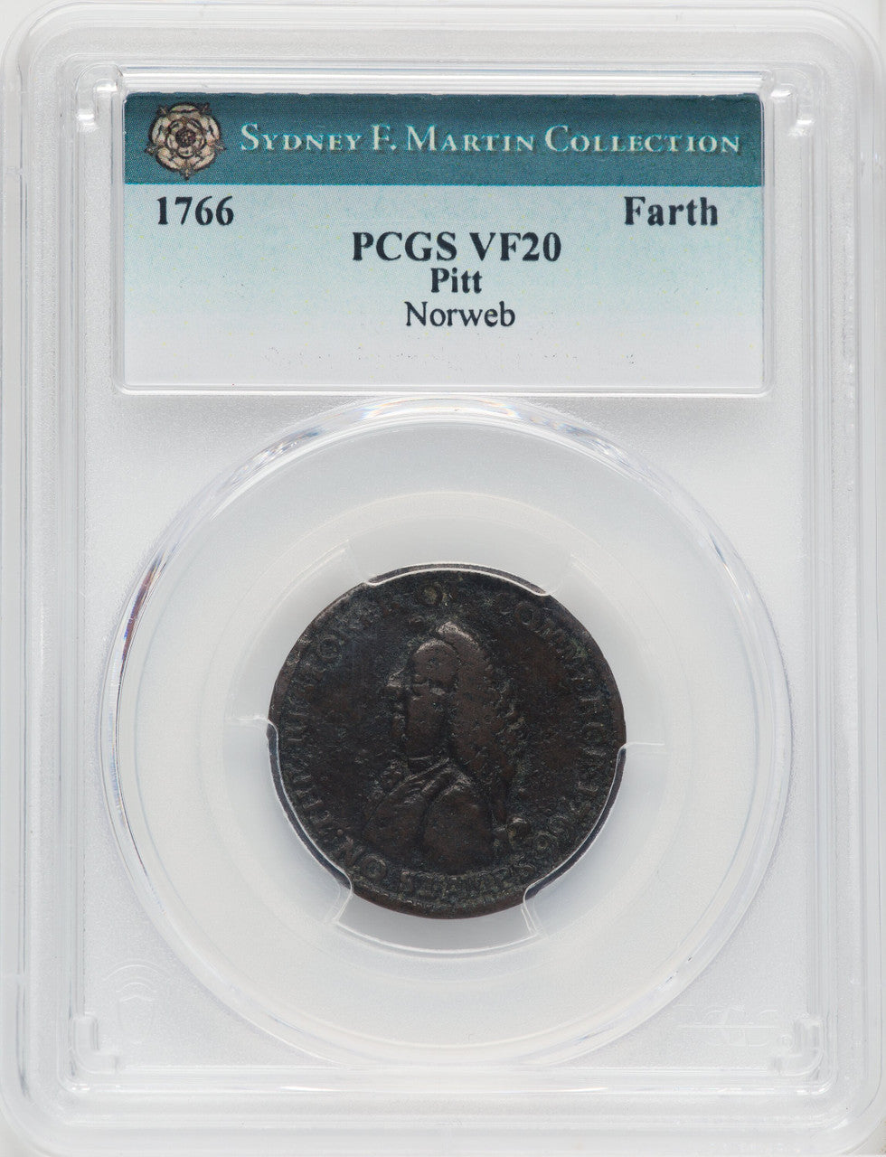1766 Pitt Farthing BN Colonials PCGS VF20