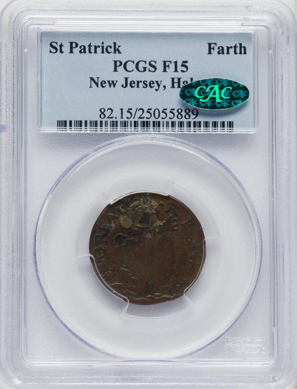 1670-75 St. Patrick Farthing Halo Reverse BN CAC Colonials PCGS 15