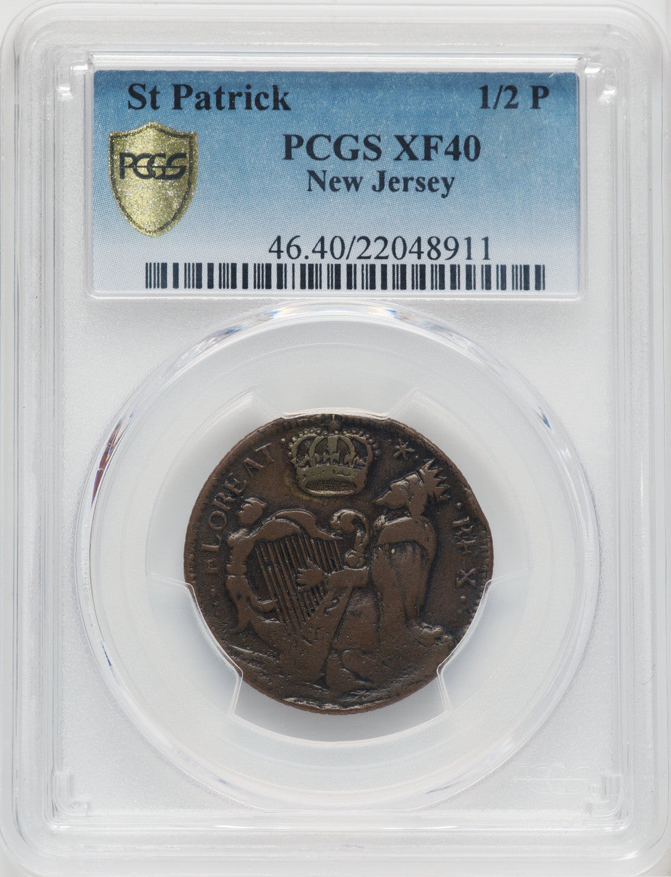 St. Patrick Halfpenny BN Colonials PCGS XF40