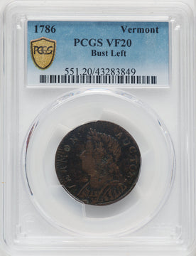 1786 Vermont Copper Bust Left BN Colonials PCGS VF20