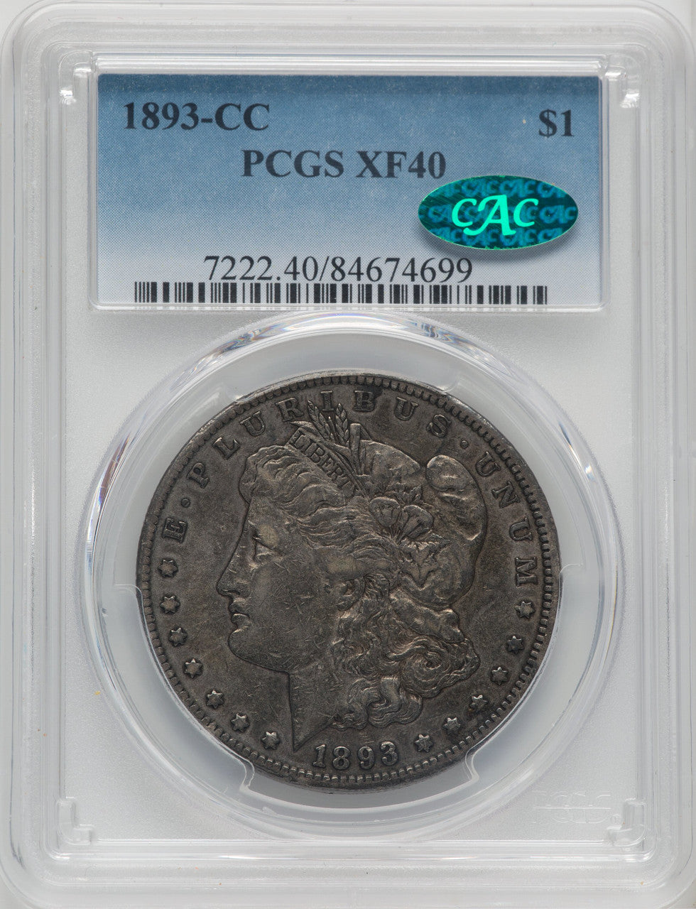 1893-CC $1 CAC Morgan Dollar PCGS XF40