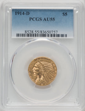 1914-D $5 Indian Half Eagle PCGS AU55
