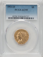 1914-D $5 Indian Half Eagle PCGS AU55