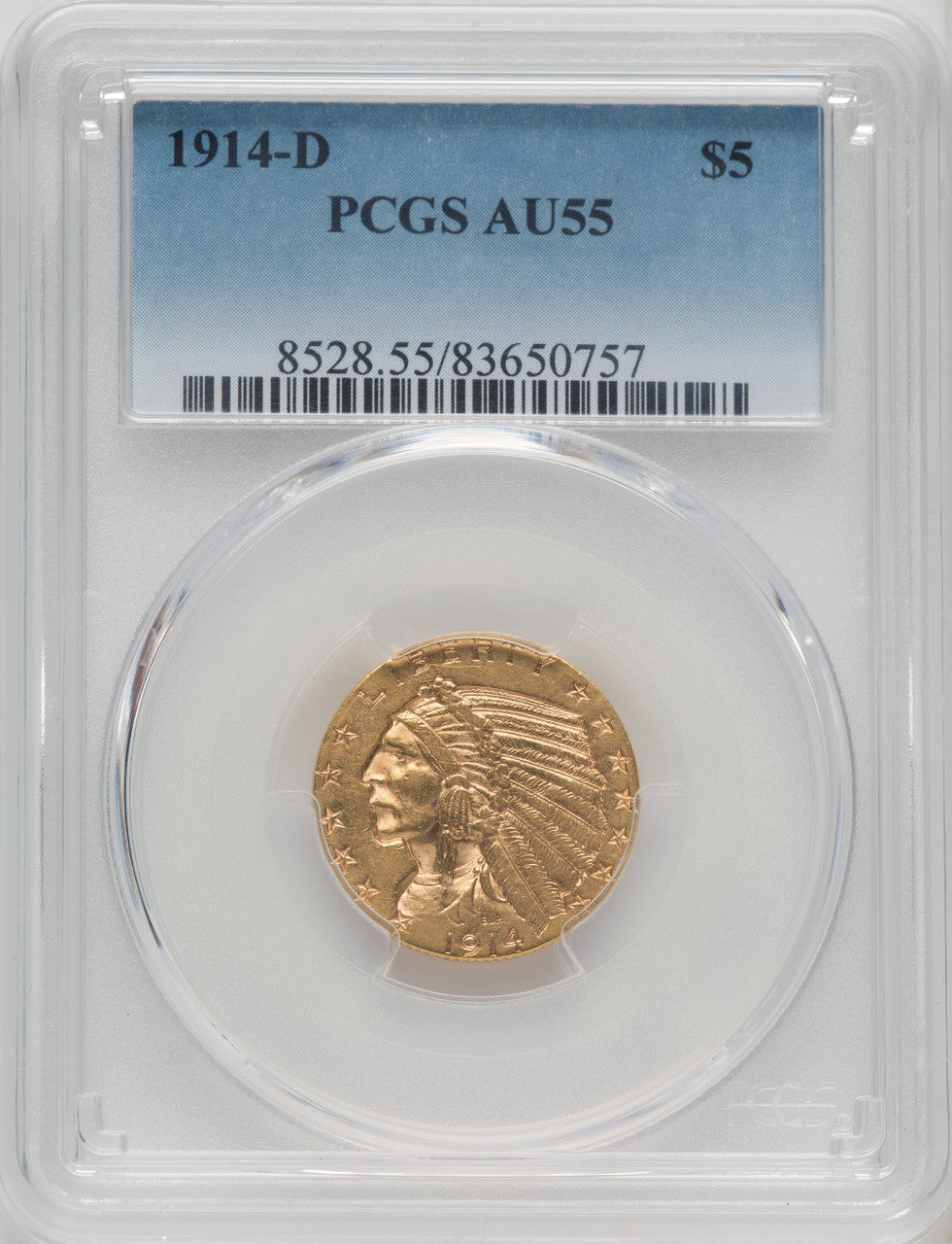 1914-D $5 Indian Half Eagle PCGS AU55