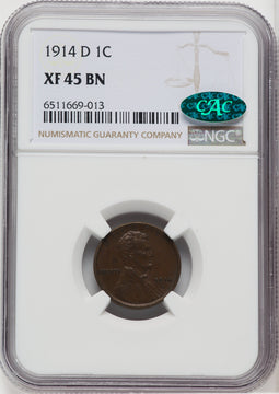1914-D 1C BN CAC Lincoln Cent NGC XF45