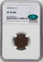 1914-D 1C BN CAC Lincoln Cent NGC XF45
