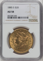 1885-S $20 Liberty Double Eagle NGC AU58