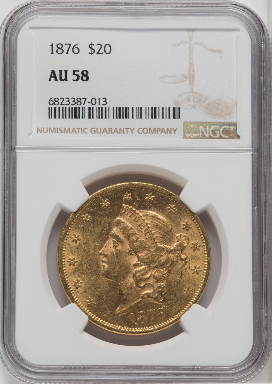 1876 $20 Liberty Double Eagle NGC AU58