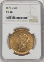 1876-S $20 Liberty Double Eagle NGC AU50