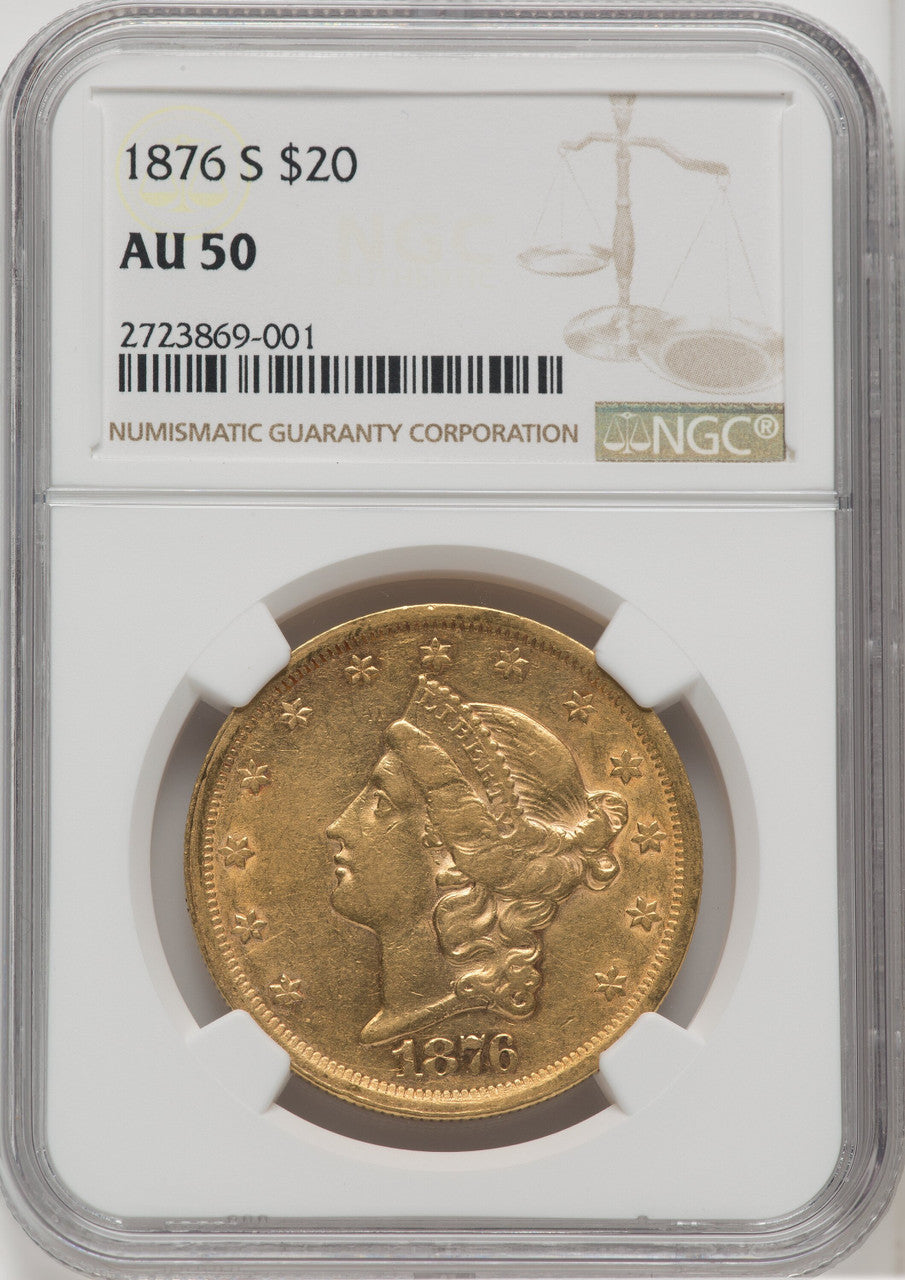 1876-S $20 Liberty Double Eagle NGC AU50