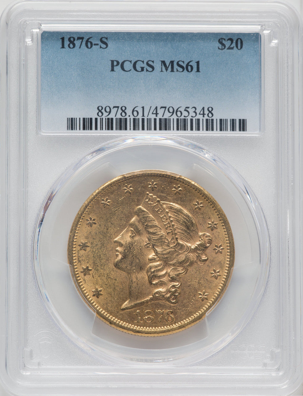 1876-S $20 Liberty Double Eagle PCGS MS61