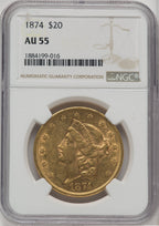 1874 $20 Liberty Double Eagle NGC AU55