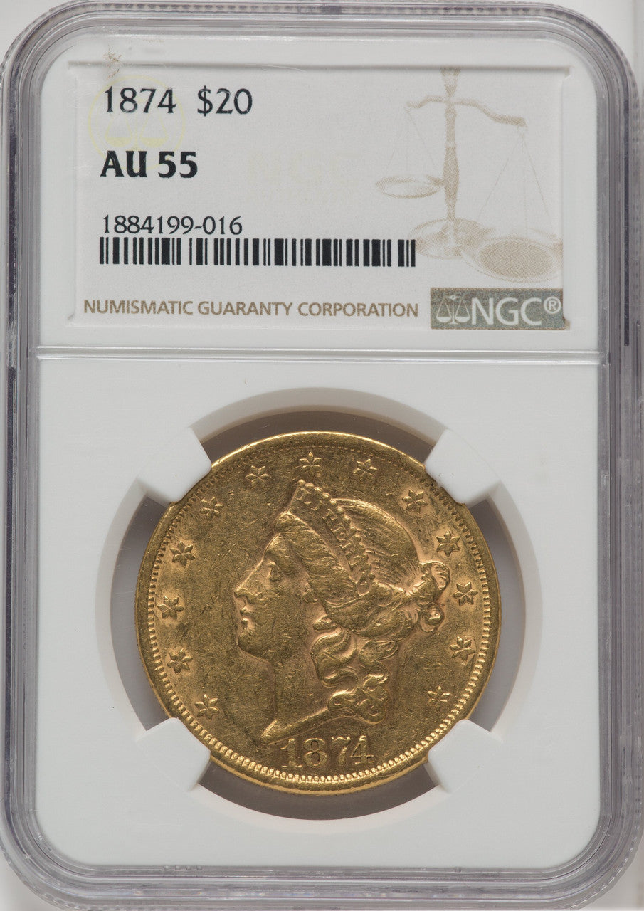 1874 $20 Liberty Double Eagle NGC AU55