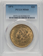1874 $20 Liberty Double Eagle PCGS MS60