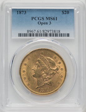 1873 $20 OPEN 3 Liberty Double Eagle PCGS MS61 (762201082)
