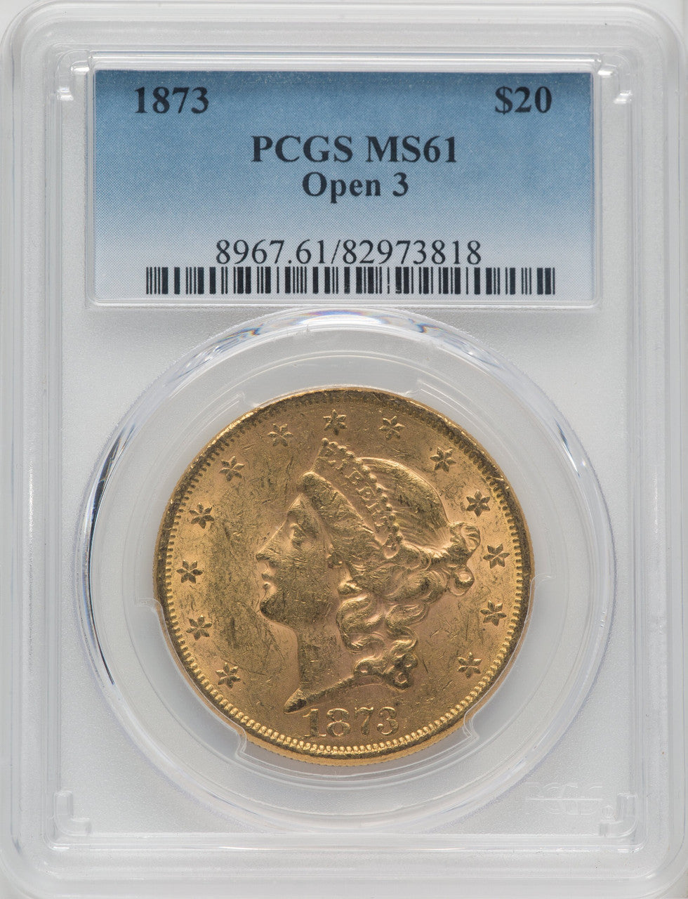 1873 $20 OPEN 3 Liberty Double Eagle PCGS MS61 (762201082)