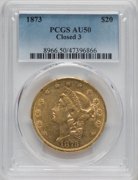 1873 $20 CLOSED 3 Liberty Double Eagle PCGS AU50