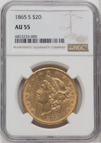 1865-S $20 Liberty Double Eagle NGC AU55