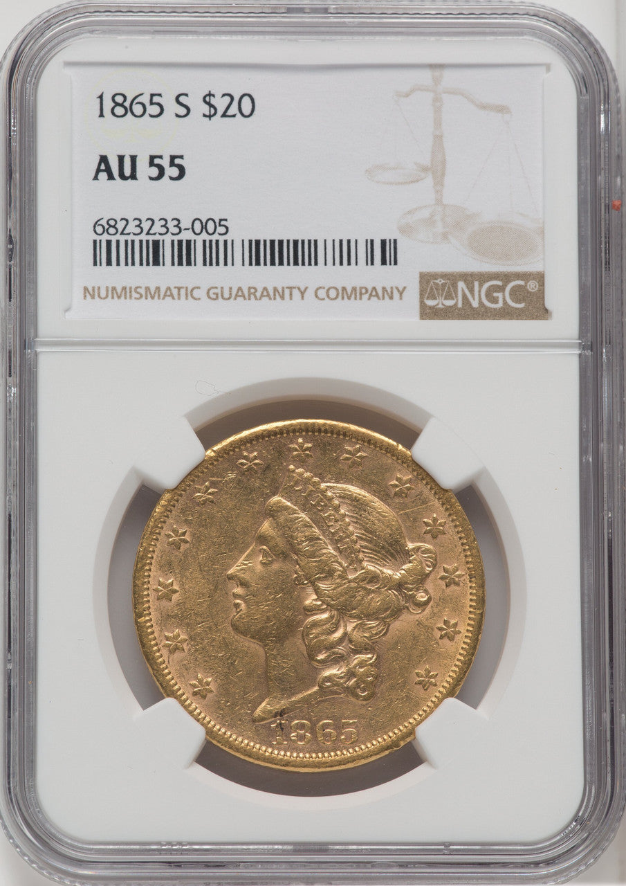 1865-S $20 Liberty Double Eagle NGC AU55