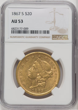 1867-S $20 Liberty Double Eagle NGC AU53
