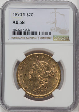 1870-S $20 Liberty Double Eagle NGC AU58