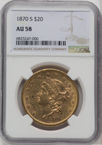 1870-S $20 Liberty Double Eagle NGC AU58