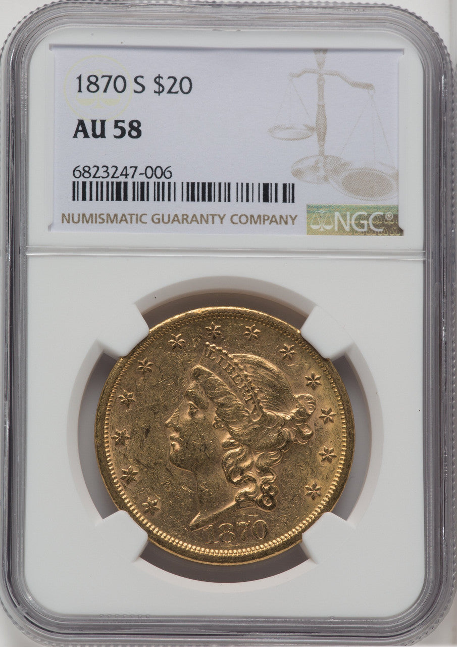 1870-S $20 Liberty Double Eagle NGC AU58